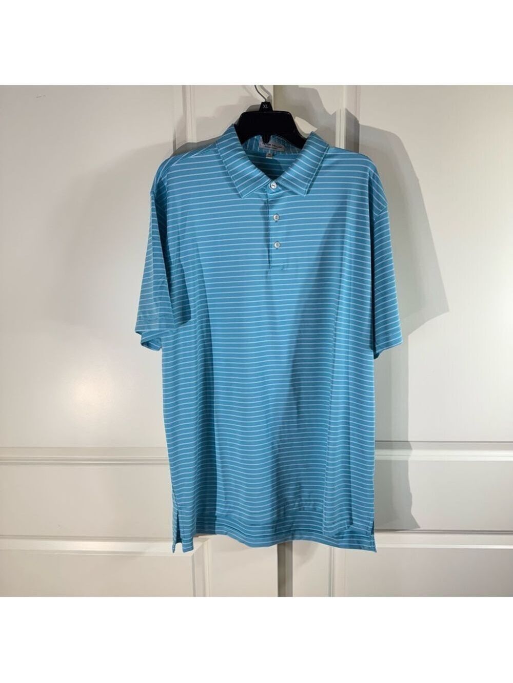 Peter Millar Aqua Blue Striped Summer Comfort Performance Polo/Golf Shirt XL